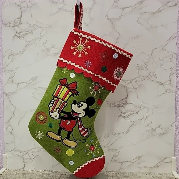 Mickey Mouse Stocking Green Felt Disney Store Retired Embroidered Christmas - Picture 1 of 7